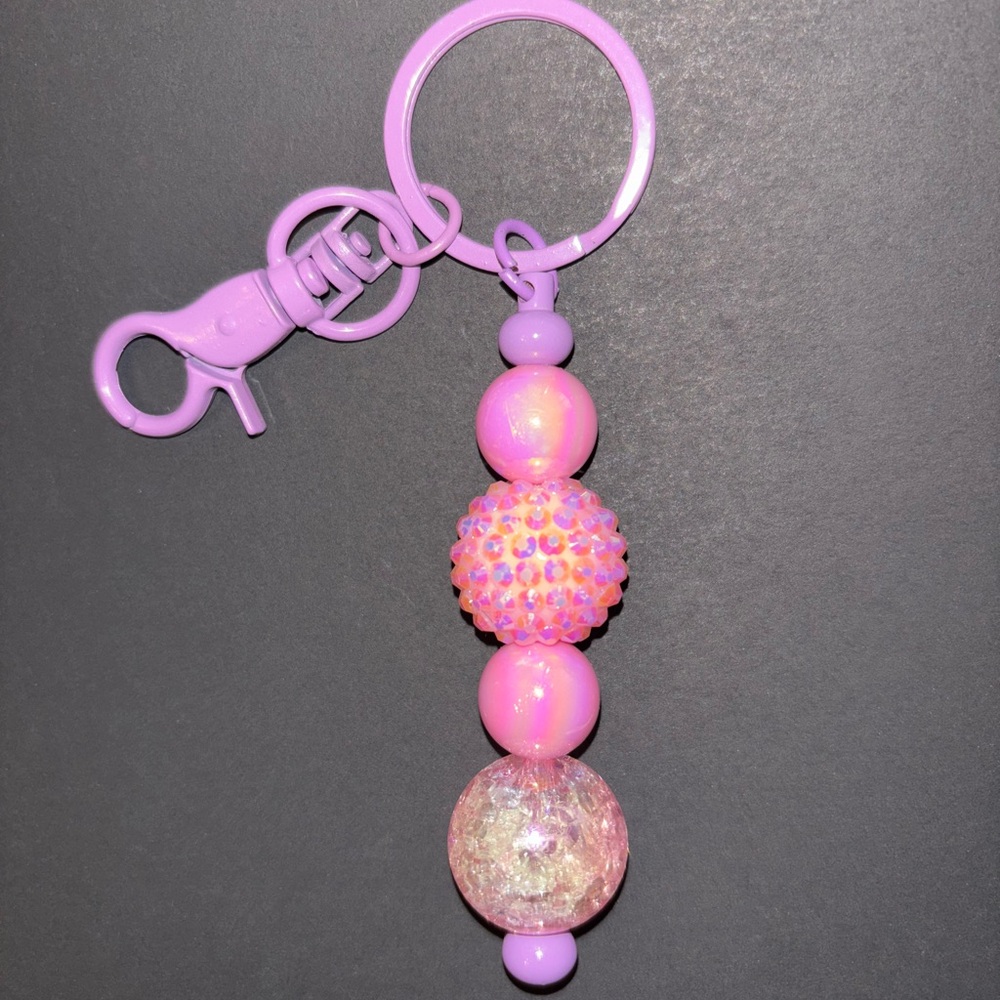 Pink and Purple Beaded Keychain